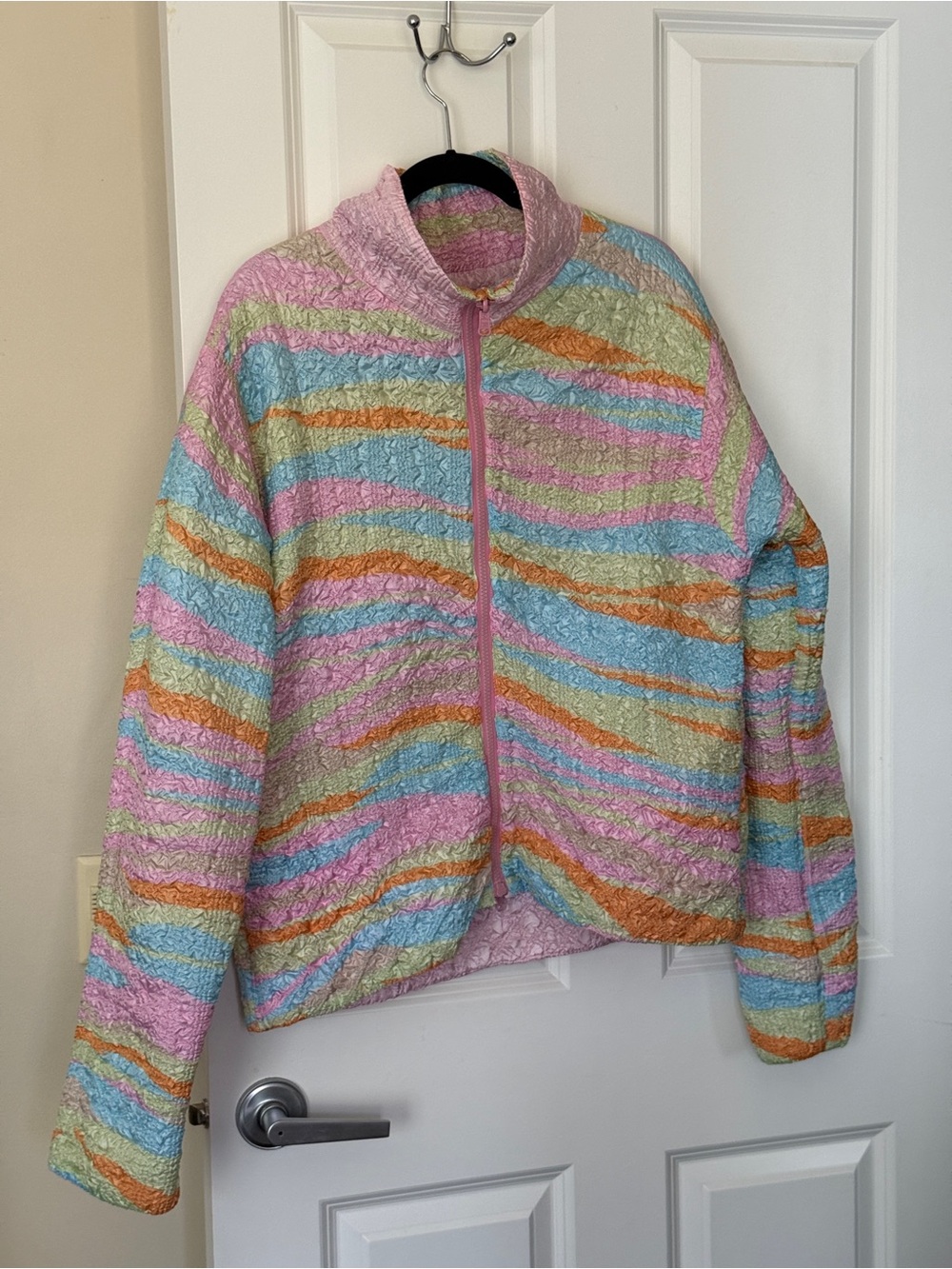 Pastel Multicolor Reversible Zip-Up Jacket, Retro Vibe, Fits like a L/XL